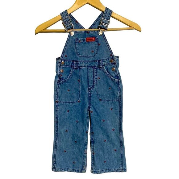 FADED GLORY Embroidered Cherry Denim Baby Overalls - Picture 1 of 9